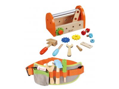 Bild zu Spiel-Werkzeug aus Holz mit Werkzeugkiste und Werkzeuggürtel