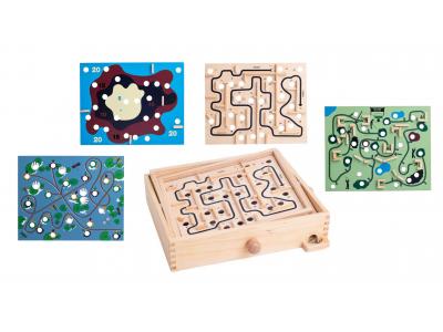 Bild zu Holz Labyrinth Kugellabyrinth mit 4 Spielplatten 2 Kugeln