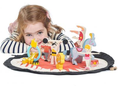 Bild zu Zirkus Spielmatte mit Holz-Figuren Artisten Tiere Attraktionen 16 tlg