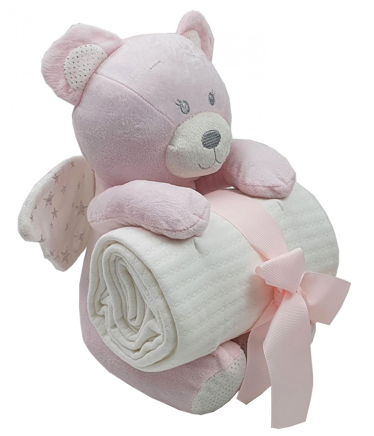 Baby Geschenk Set Schutzengel Teddybär mit Babydecke rosa NEU 230589