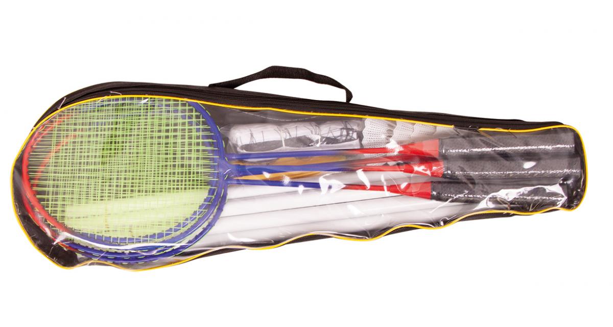 Federball Badminton Set mit Netz und Stangen mit Zubehör 226104 4 Schläger 