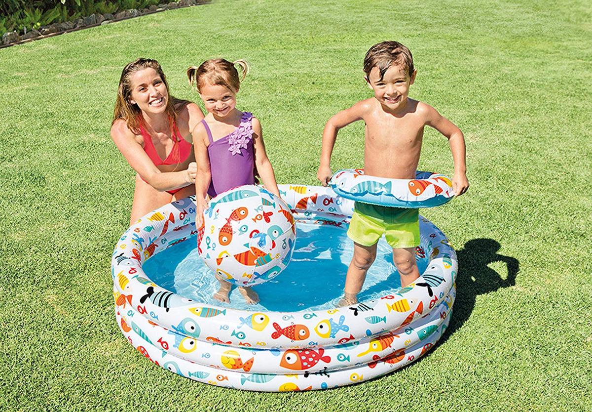 Kinderpool Pool Planschbecken 132 cm Set bunt mit Wasserball Schwimmring 262231 