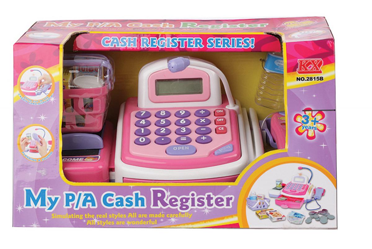Spielkasse Taschenrechner pink Supermarkt Registrierkasse Scannerkasse Holzkasse 