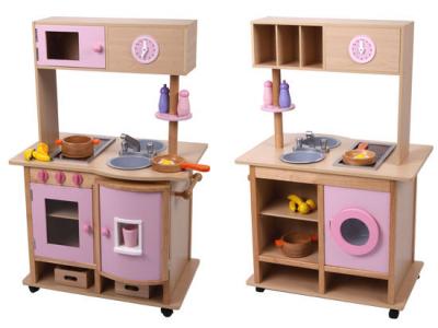 Bild zu edle große Spielküche Küche aus Holz beidseitig mit Rollen und viel Zubehör
