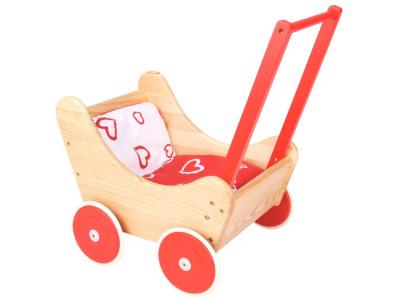 Bild zu edler Puppenwagen aus Holz rot mit Kissengarnitur