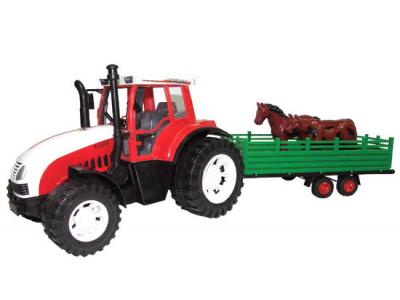 Bild zu riesiger Spielzeug Traktor mit Rückzug Anhänger und Bauernhoftieren rot