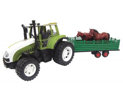 Bild zu riesiger Spielzeug Traktor mit Rückzug Anhänger und Bauernhoftieren grün 50 cm