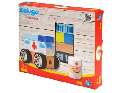 Bild zu Beluga Holzspielzeug Krankenhaus mit Rettungsauto aus Holz 23 tlg