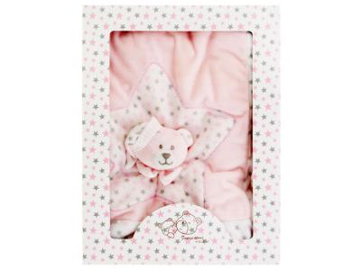Bild zu Baby Geschenk Babydecke mit Teddy Applikation in Geschenkbox rosa