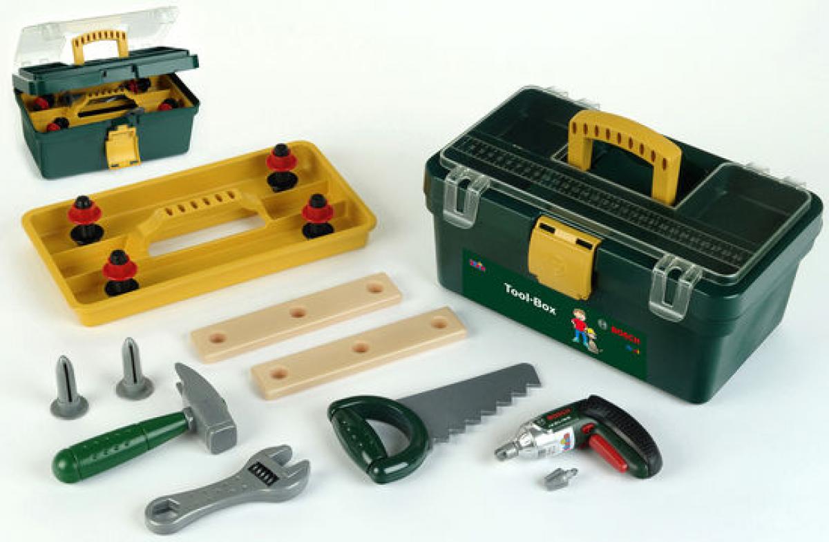 Bosch Spielwerkzeug Werkzeugkoffer Box mit Ixolino Akkuschrauber uvm NEU 262289 