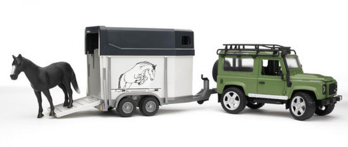 Bruder Land Rover Defender Station Wagon mit Pferdeanhänger und 1 Pferd Profi Se 