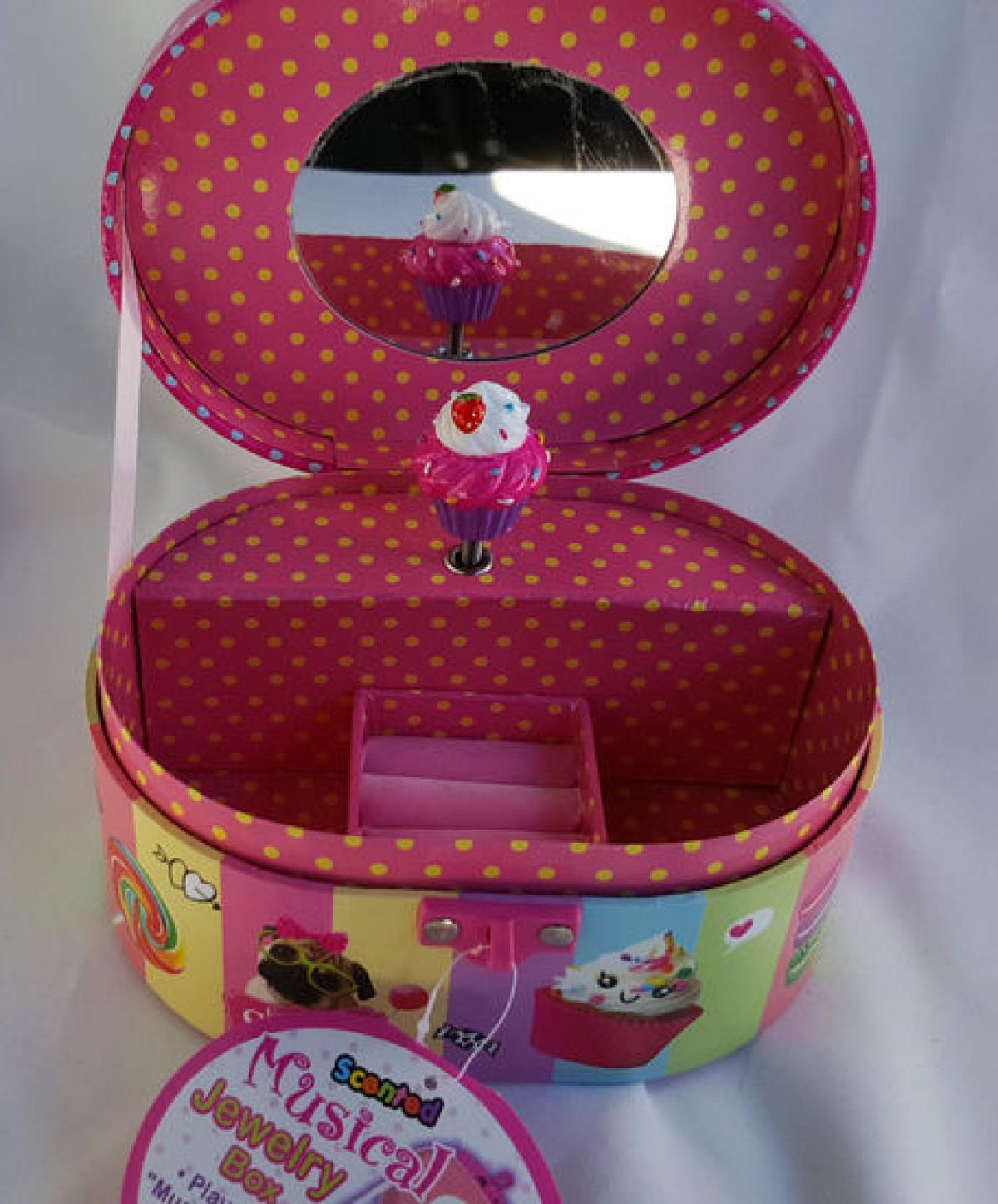 Schmuckkästchen Spieldose für Kinder  drehender Figur Spiegel Musik Cupcakes 
